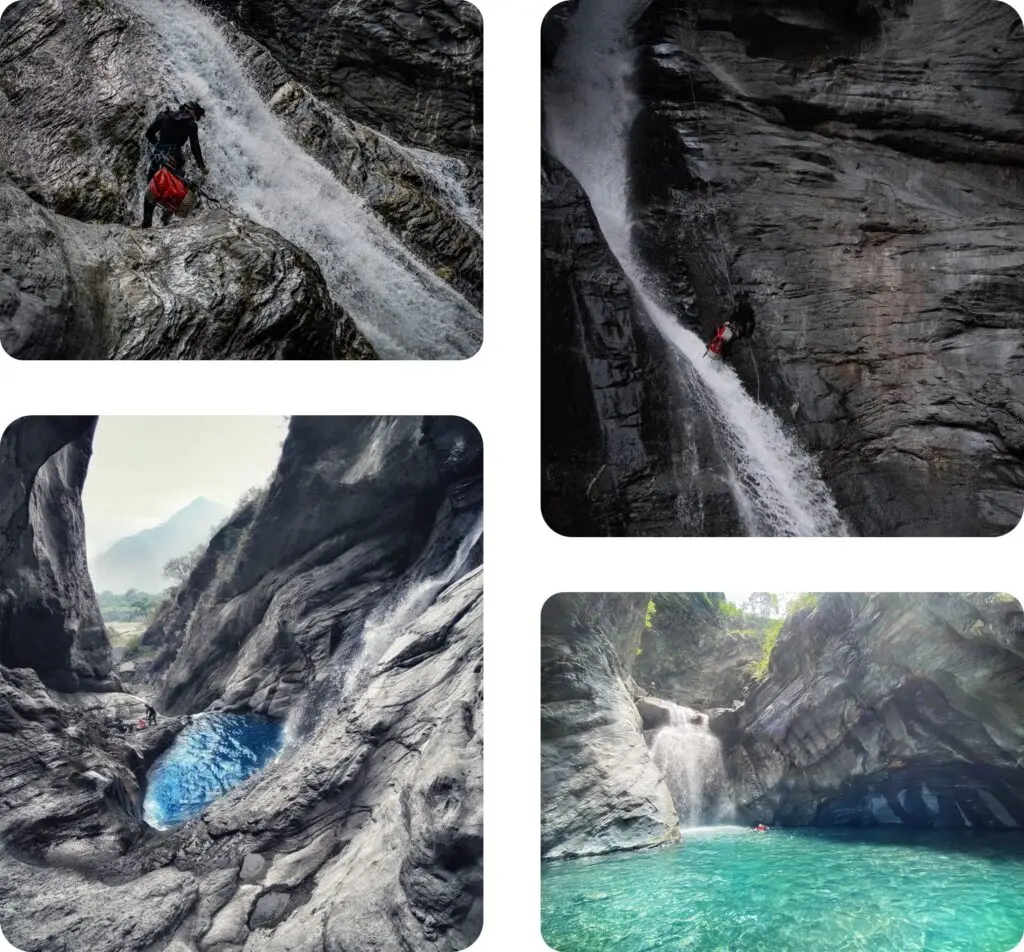 flying dragon canyon canyoning tour collage